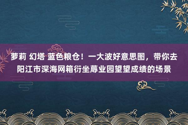 萝莉 幻塔 蓝色粮仓！一大波好意思图，带你去阳江市深海网箱衍坐蓐业园望望成绩的场景