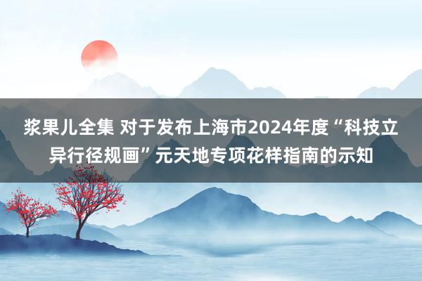 浆果儿全集 对于发布上海市2024年度“科技立异行径规画”元天地专项花样指南的示知